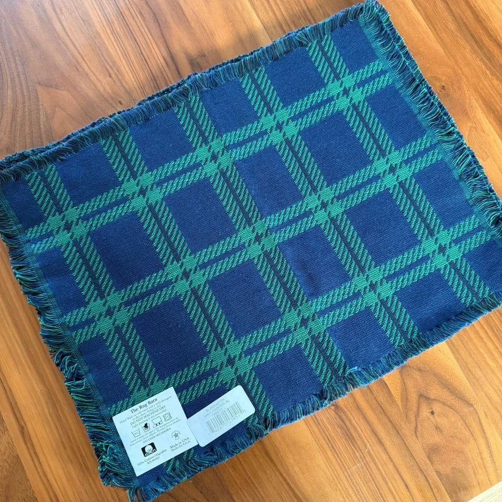 VTG The Rug‎ Barn Placemats Set of 4 Navy Green Blackwatch Plaid Cotton New!
